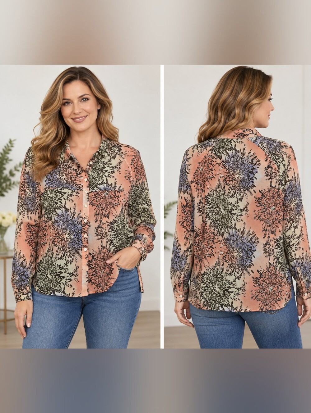 i Jeans by Buffalo Women’s Button-Front Top – Size Medium Multicolor